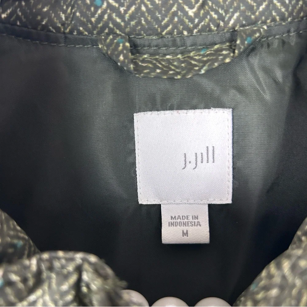 J.Jill Lightweight Green Herringbone Zip Front Puffer Vest Size M